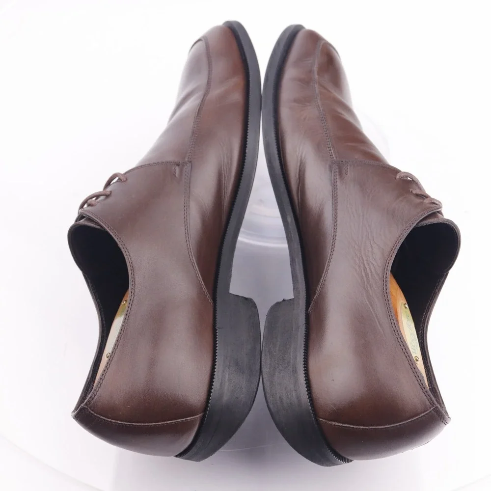 Ermenegildo Zegna Mens Oxford Size 10 Brown Leather Square Toe Dress Shoes Italy
